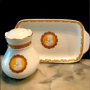 European Home Decor T.Bavaria Germany Design Tray & Salt Shaker Set with Cameo